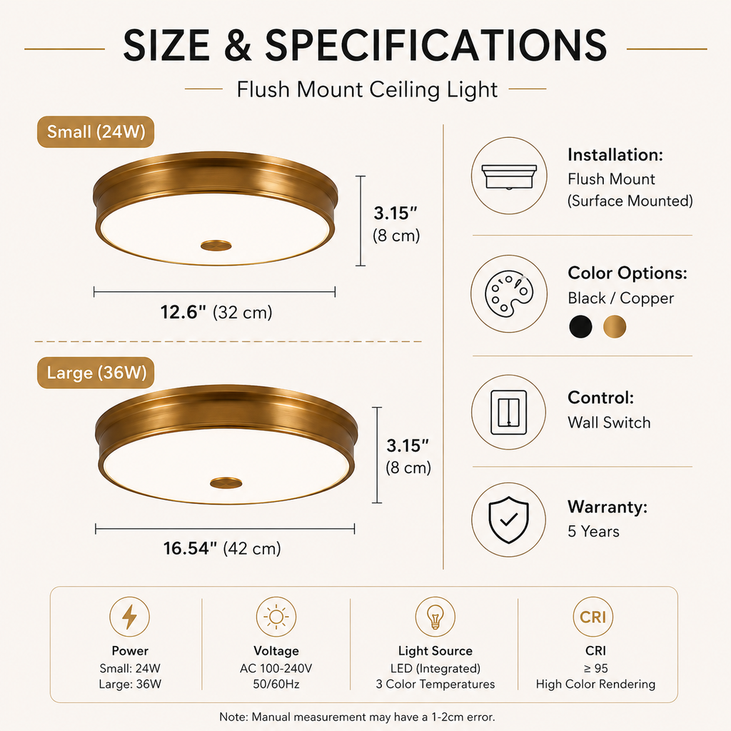 Modern H65 Brass LED Ceiling Light – Flush Mount Fixture for Living Room & Bedroom
