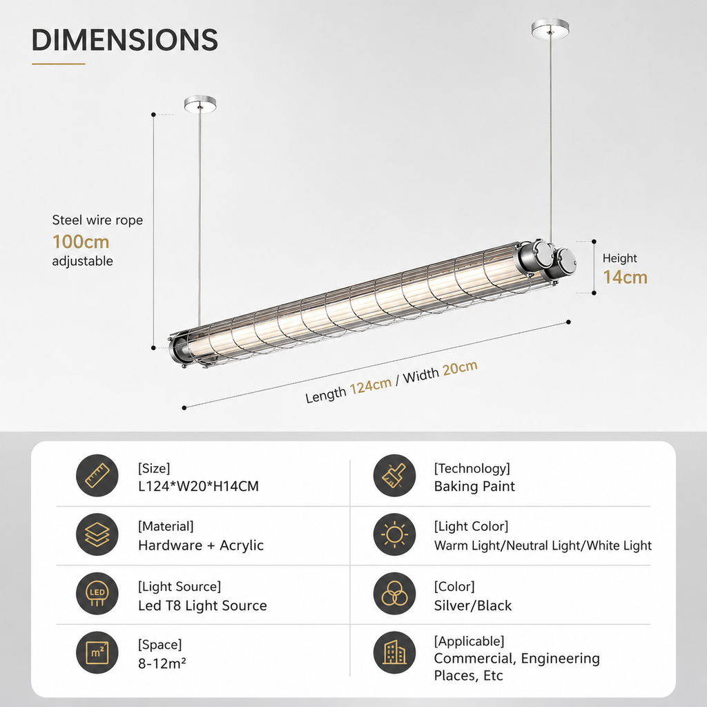 Architectural Linear Pendant Light – Dual T8 Commercial Fixture