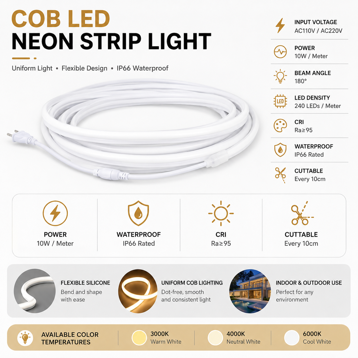 LED Neon Flex Light for Signage, Ceiling & Accent Lighting