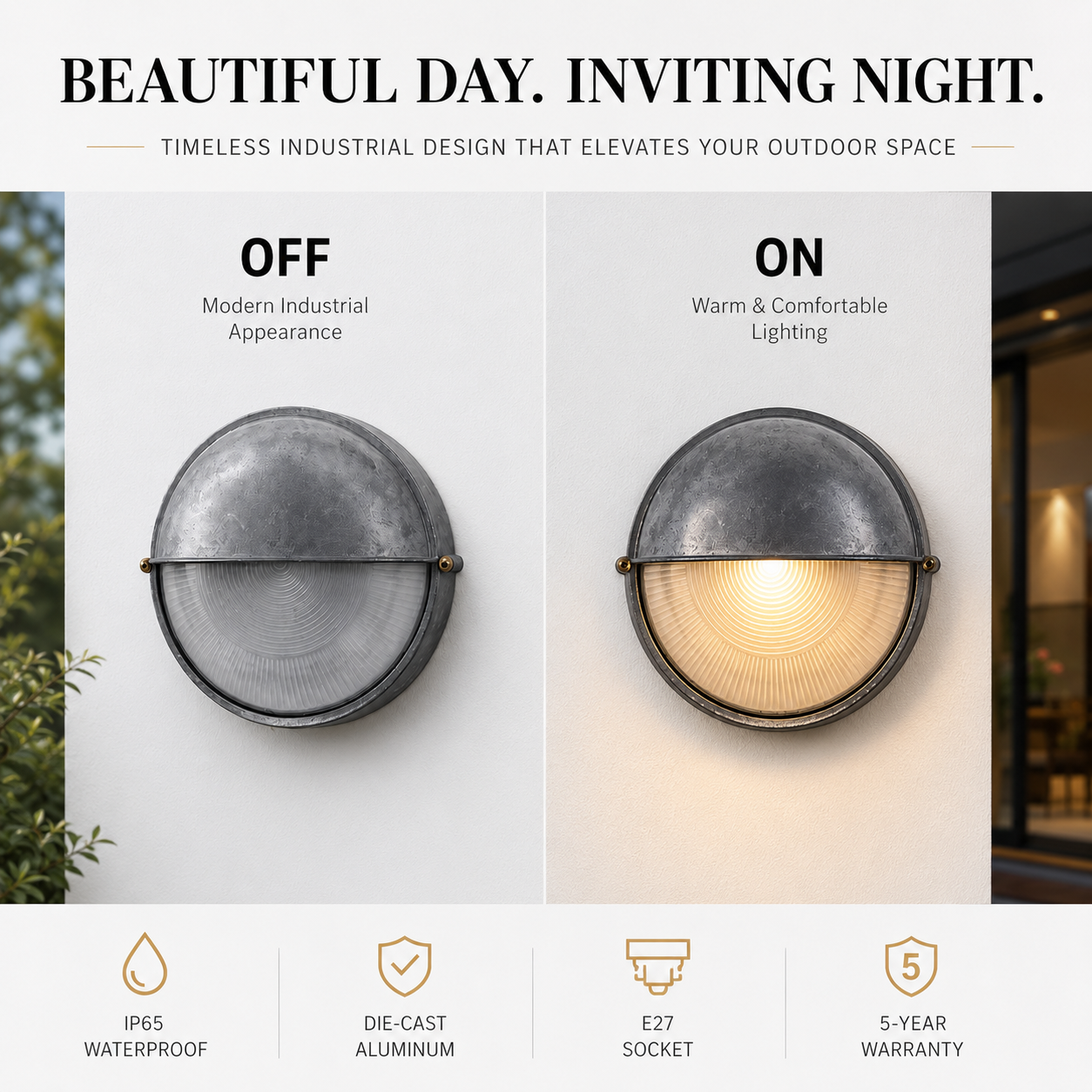 Anti-Rust Aluminum Outdoor Wall Light - Hooded Exterior Sconce