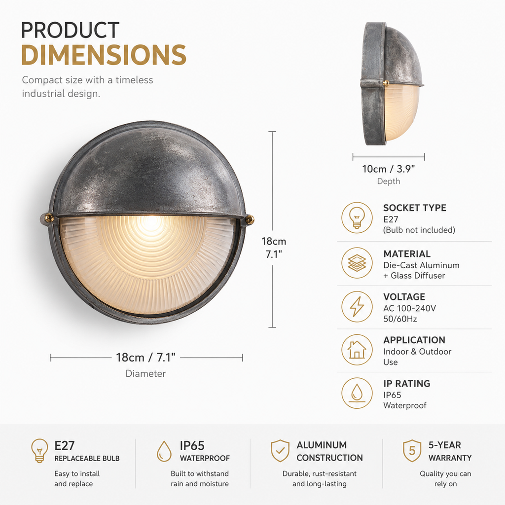 Anti-Rust Aluminum Outdoor Wall Light - Hooded Exterior Sconce