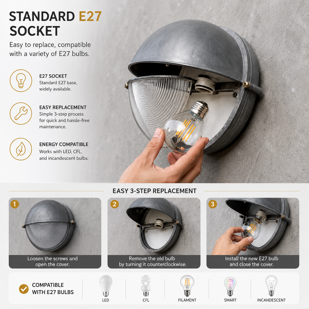 Anti-Rust Aluminum Outdoor Wall Light - Hooded Exterior Sconce