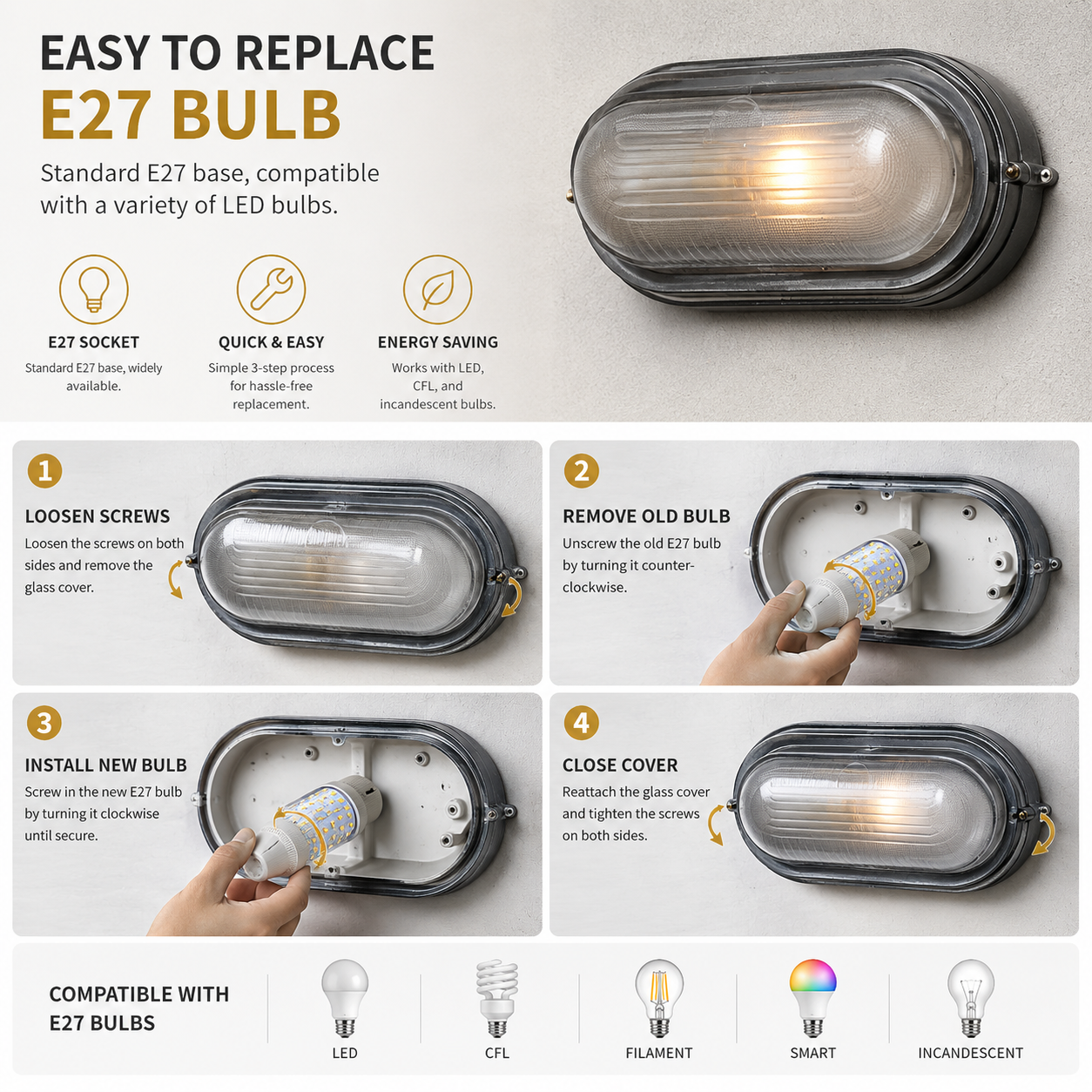 Durable Garden Wall Lamp - Waterproof & Heat-Resistant E27 Fixture