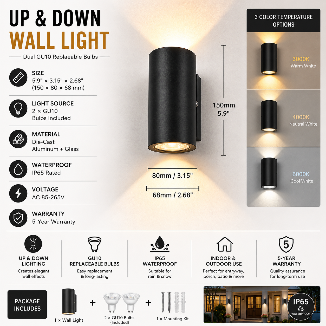 Outdoor LED Wall Light IP65 – Up Down Sconce