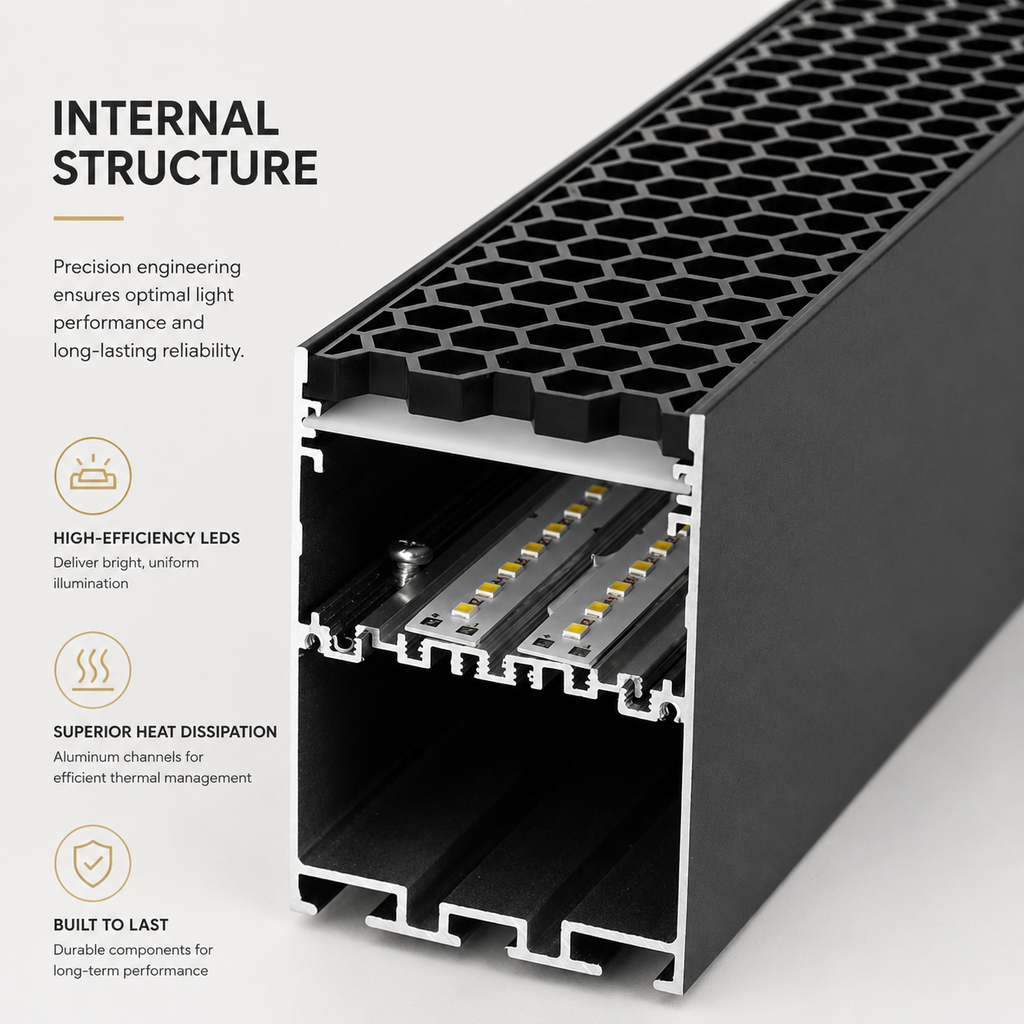 1.2M Linear LED Office Pendant | CRI 97 | Honeycomb Anti-Glare Lamp