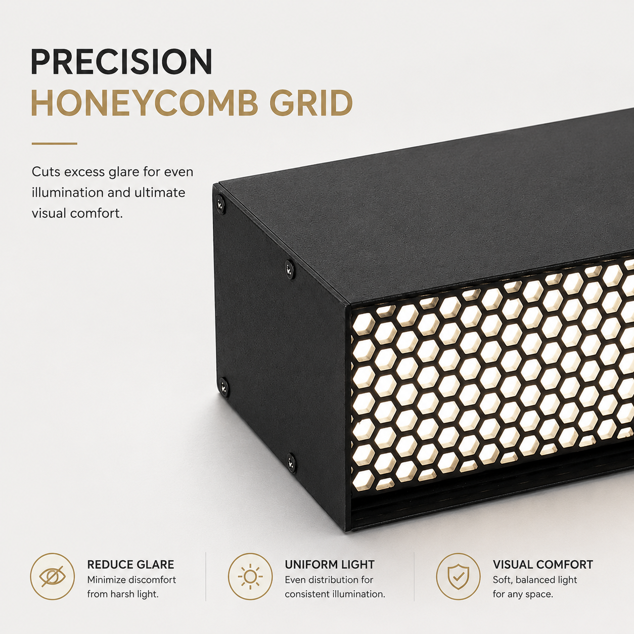 1.2M Linear LED Office Pendant | CRI 97 | Honeycomb Anti-Glare Lamp