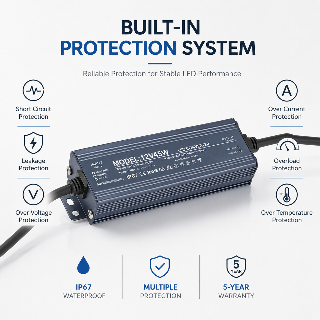 IP67 Waterproof LED Power Supply 12V/24V Outdoor Driver (36W–400W)
