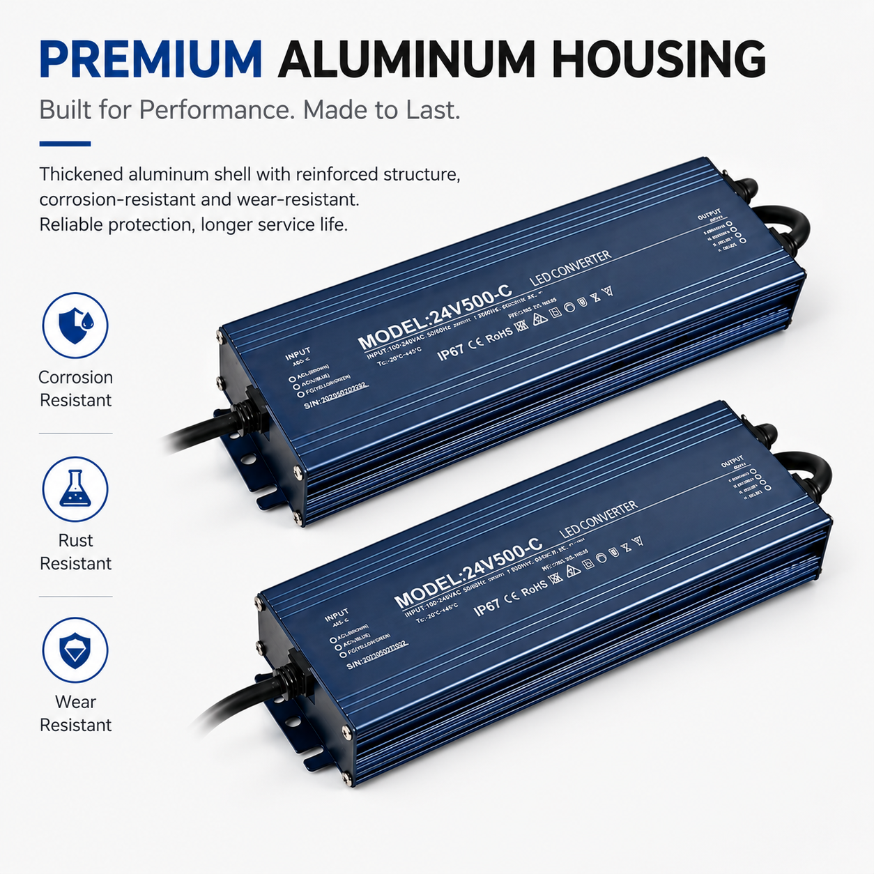 IP67 Waterproof LED Power Supply 12V/24V Outdoor Driver (36W–400W)