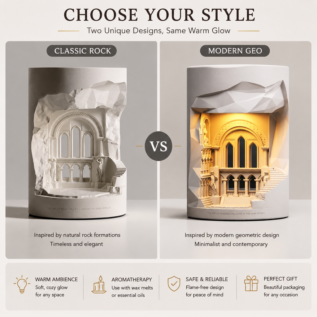 Cave Temple LED Relief Lamp | Architectural Sculpture & Candle Warmer