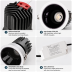 Anti-Glare LED Recessed Downlight CRI95 COB Spotlight