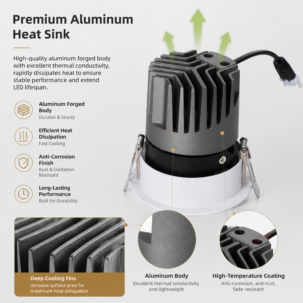 Anti-Glare LED Recessed Downlight CRI95 COB Spotlight