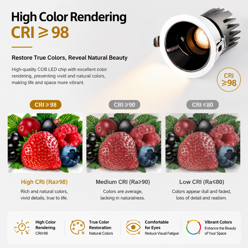 Anti-Glare LED Recessed Downlight CRI95 COB Spotlight