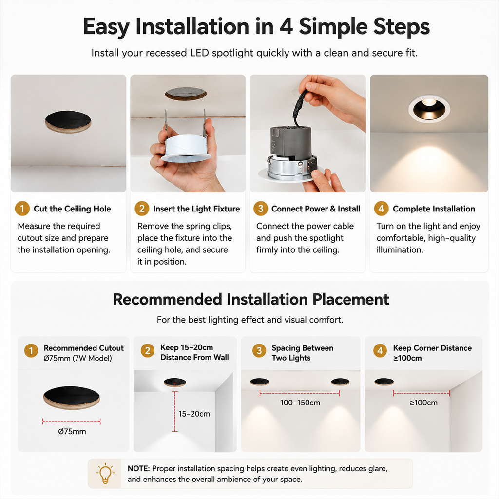 Anti-Glare LED Recessed Downlight CRI95 COB Spotlight
