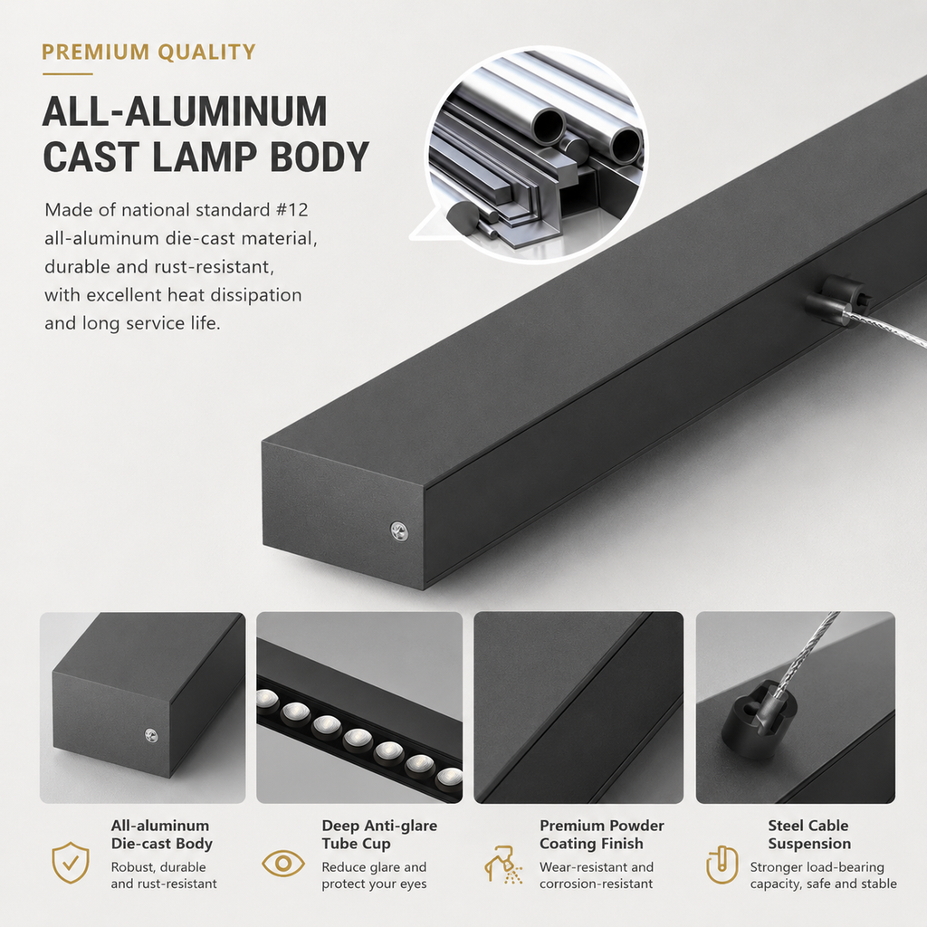 Minimalist Matte Black Linear Chandelier | 1M Architectural Light