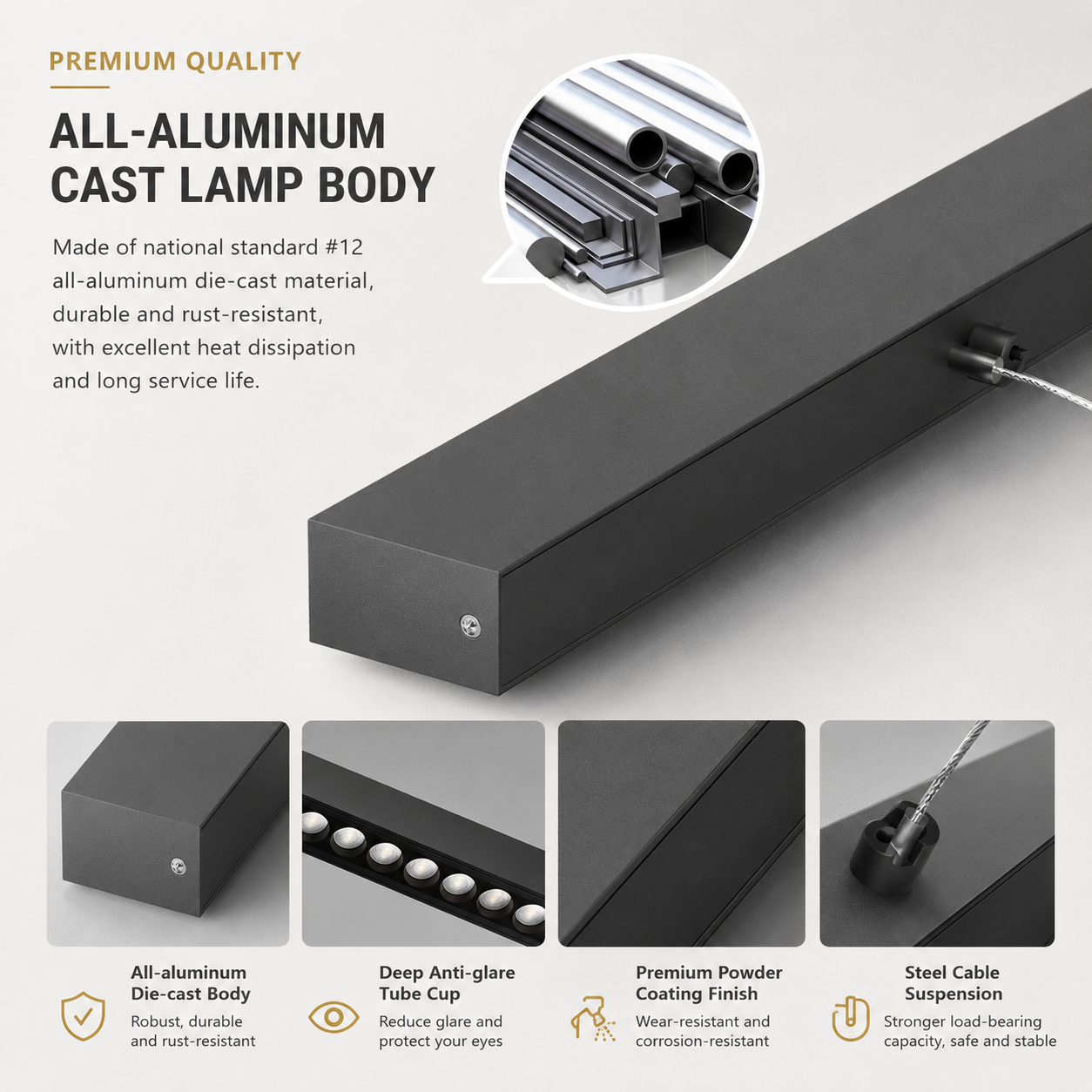 Minimalist Matte Black Linear Chandelier | 1M Architectural Light
