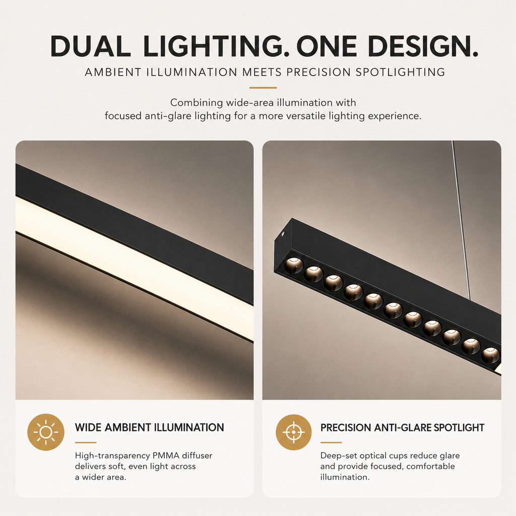 Minimalist Matte Black Linear Chandelier | 1M Architectural Light