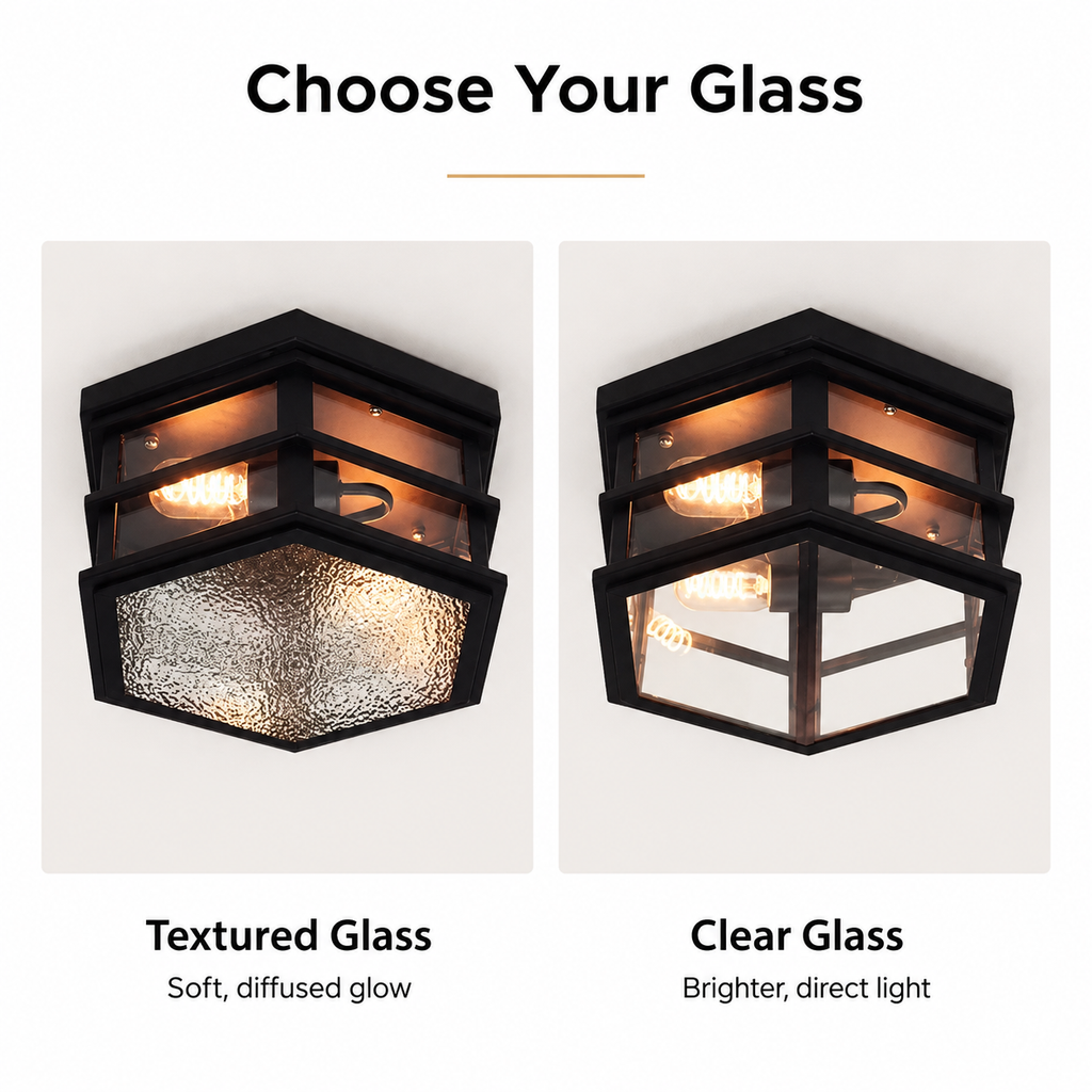 intage Hexagonal Glass Flush Mount Ceiling Light