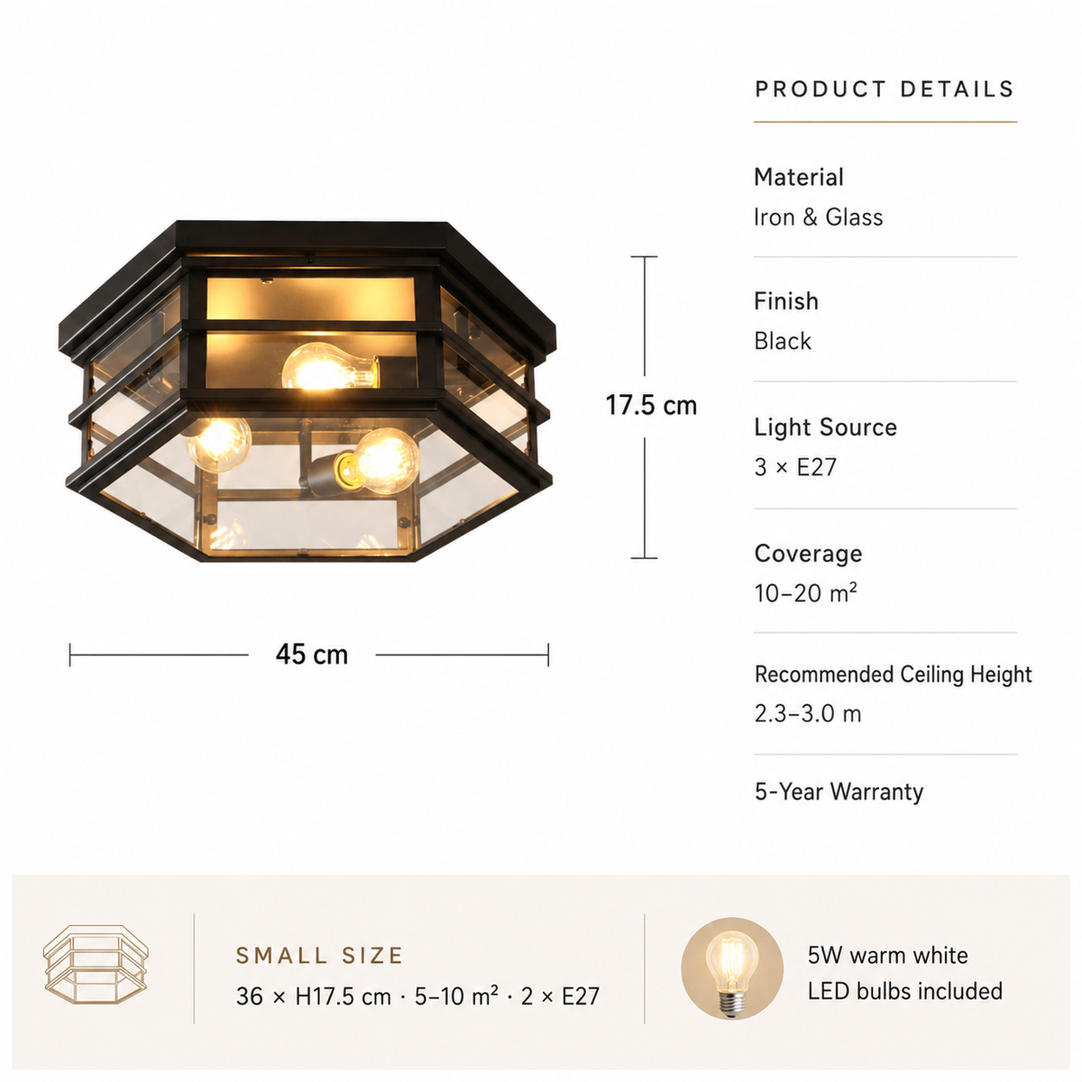 intage Hexagonal Glass Flush Mount Ceiling Light
