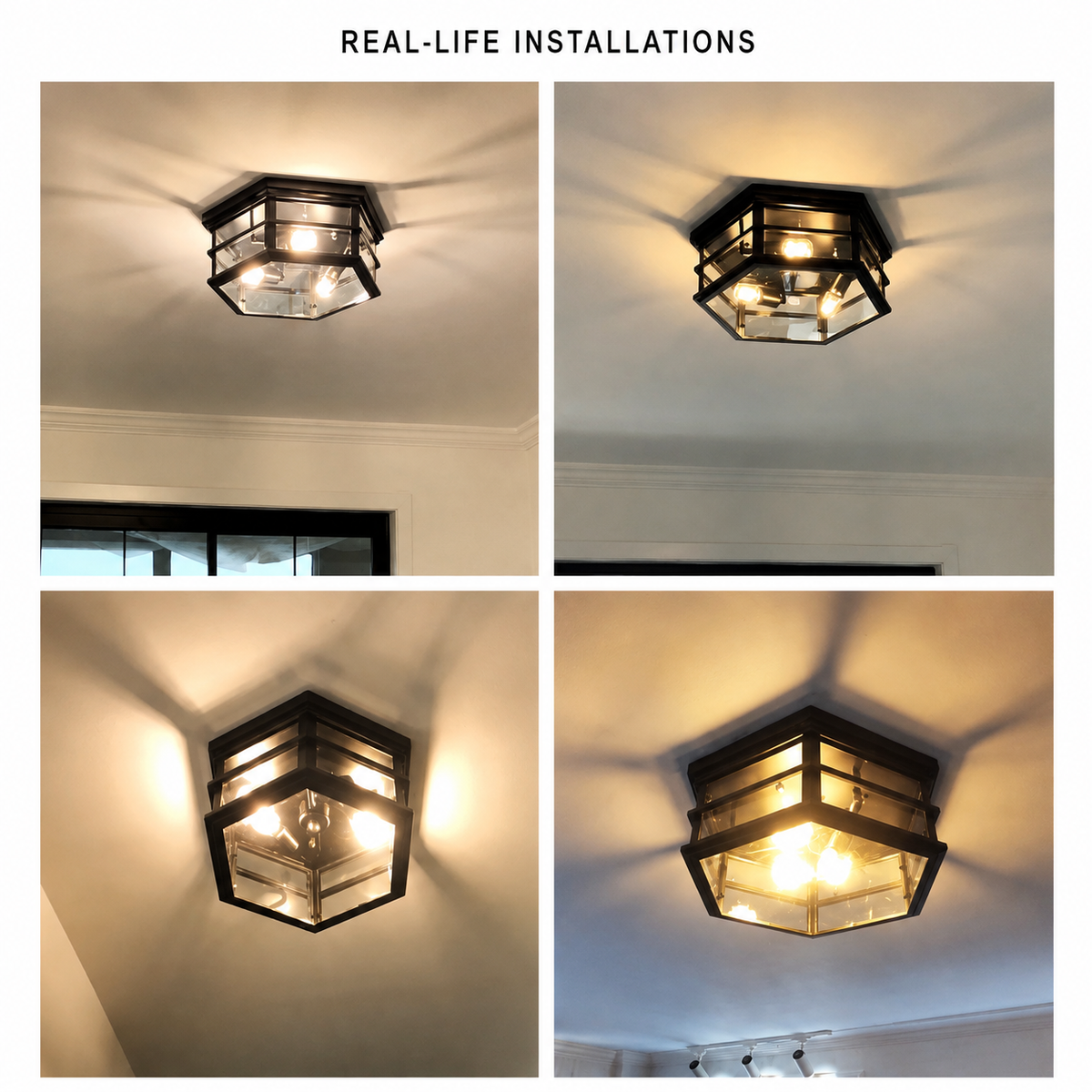 intage Hexagonal Glass Flush Mount Ceiling Light