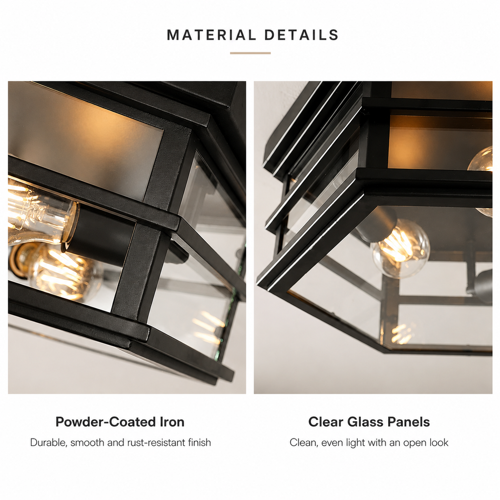 intage Hexagonal Glass Flush Mount Ceiling Light