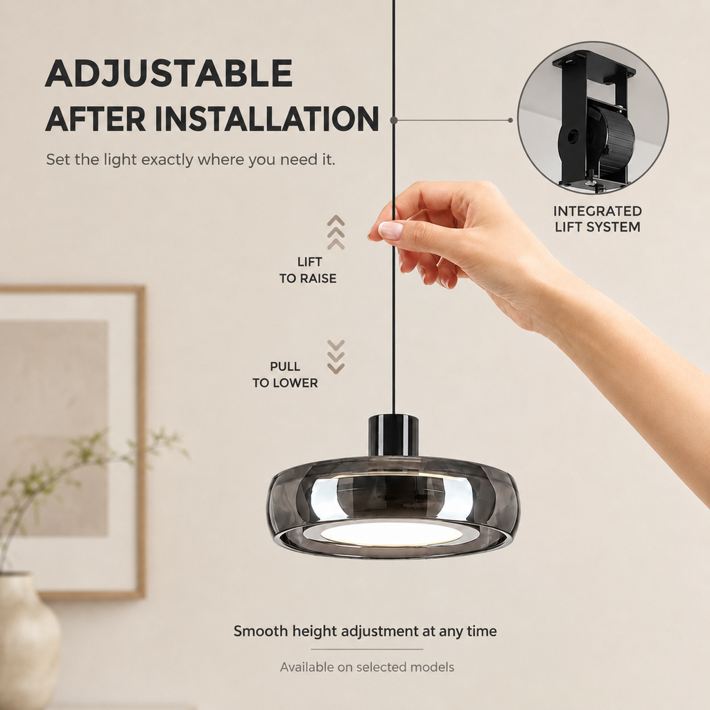 Automatic Height Adjustable Glass Pendant Light 22W LED