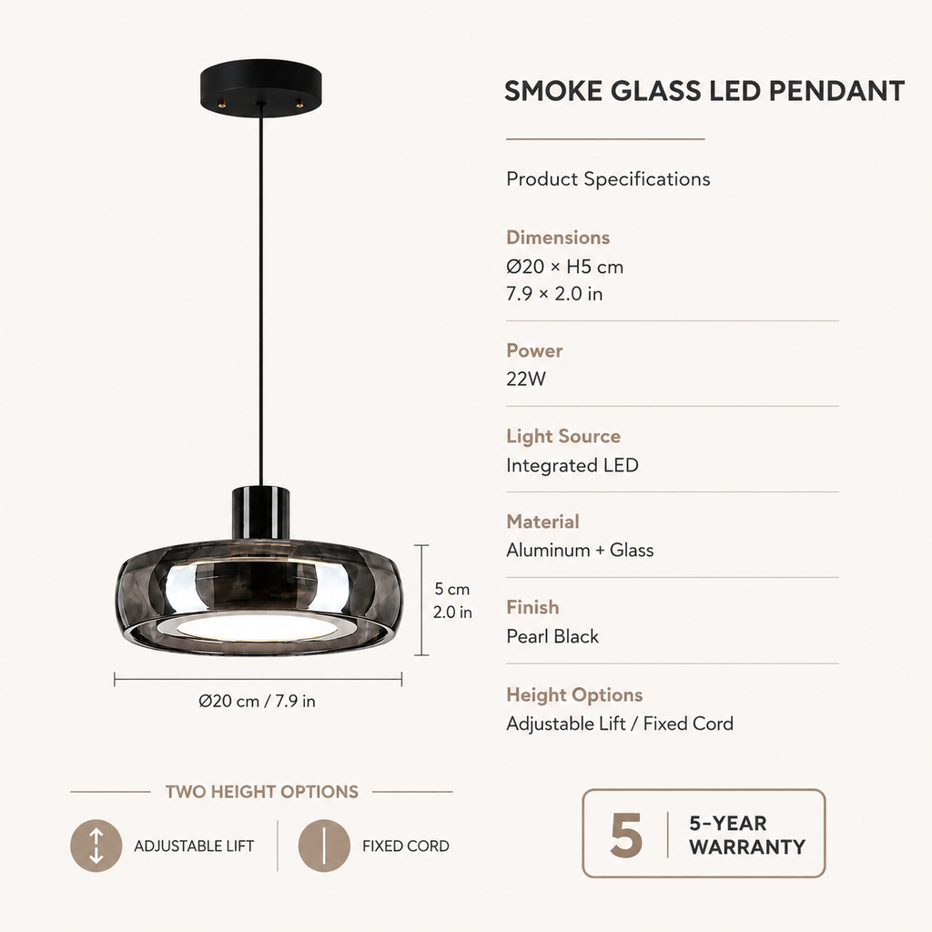 Automatic Height Adjustable Glass Pendant Light 22W LED