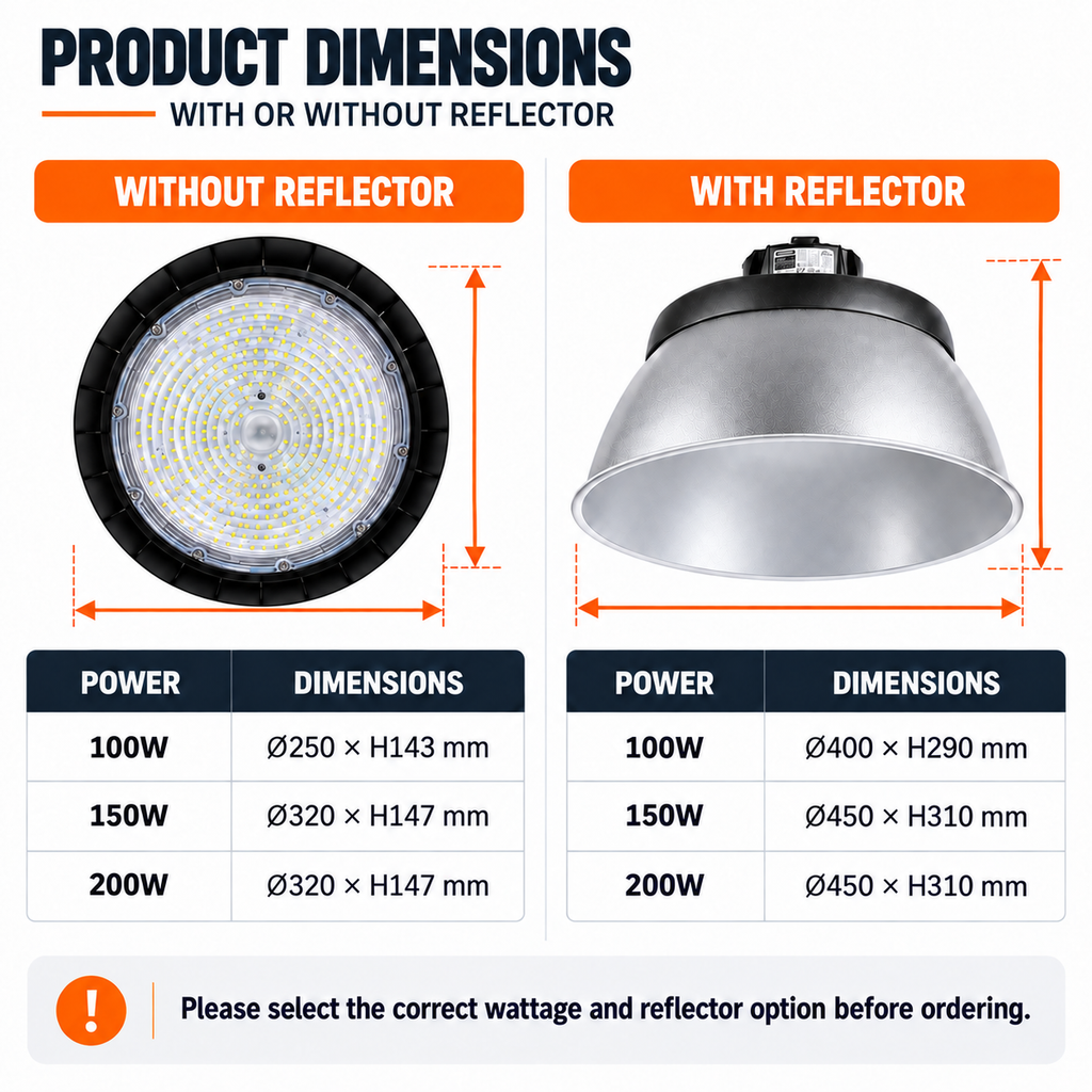 150W UFO LED High Bay Light – Optional Reflector